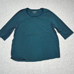 Catherines Top Womens OX 14/16W 3/4 Sleeve T-Shirt Striped Blue